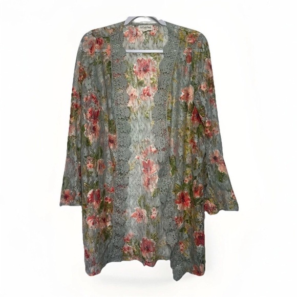Lace Sheer Open Front Kimono Large Boho Whimsigoth Fairy Bell Sleeves Crochet - Picture 1 of 11